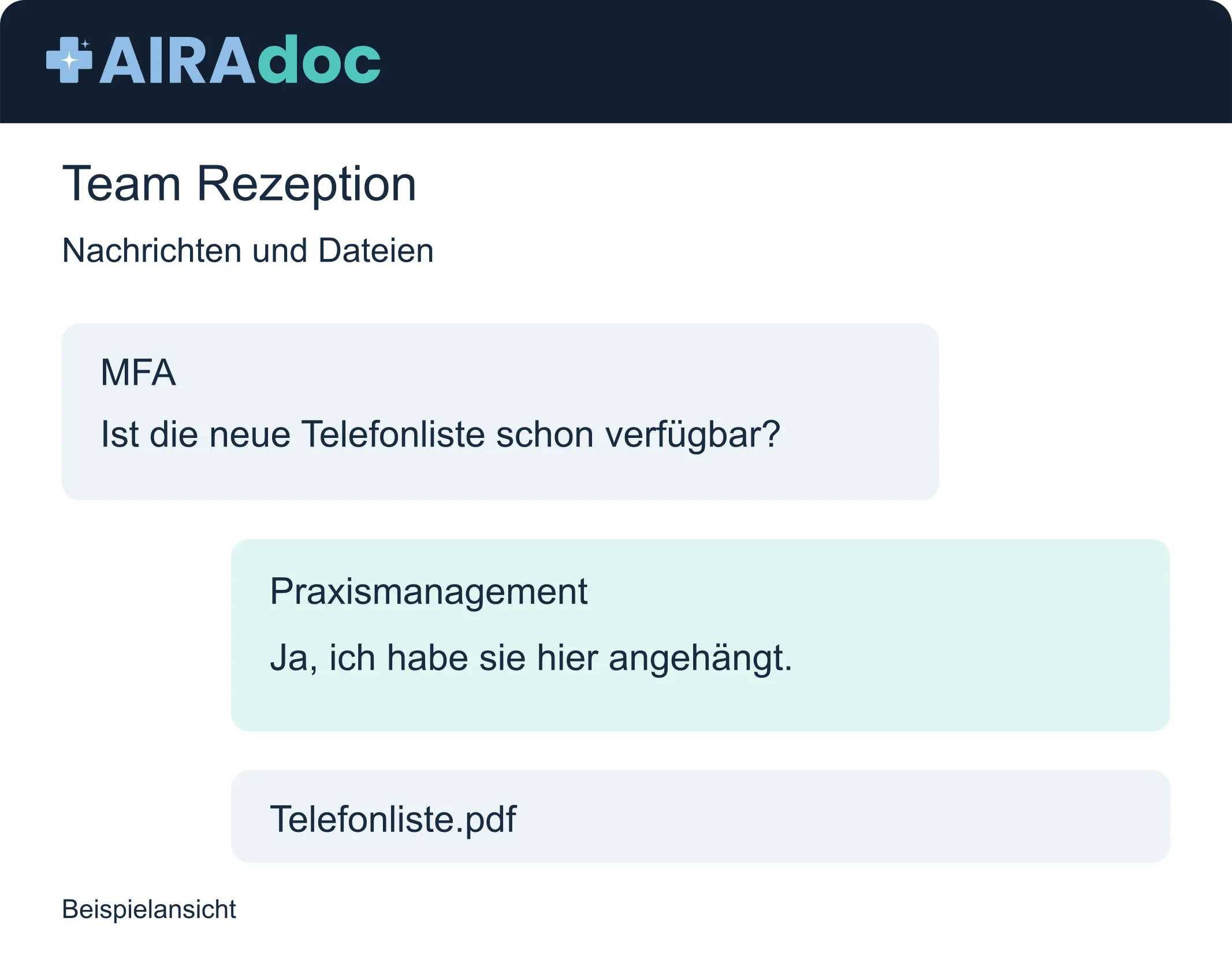 Beispielansicht: Nachrichten und Dateien austauschen