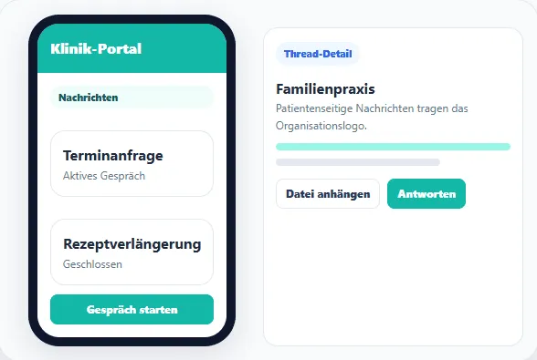 Das Patientenportal mit Nachrichten-Threads, Terminanfrage und Rezeptverlängerung